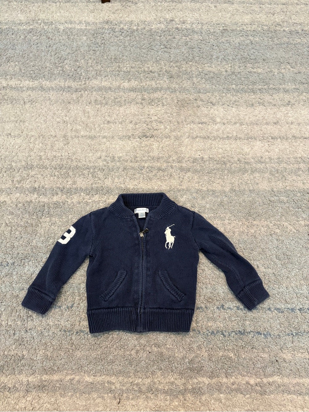 Polo Ralph Lauren Baby Boy 18M Big Pony Full Zip Chunky Knit Sweater Cardigan Na